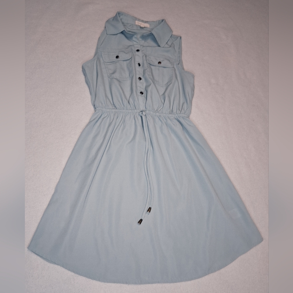 4/20$ ➡️ Bebop Be You Be Free Light Blue Sleeveless Button-Up Dress